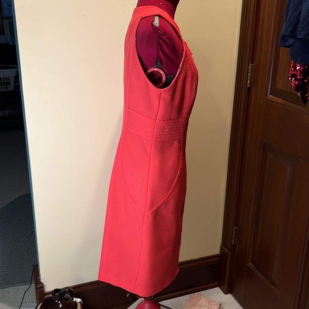 Maggie London Dress Deep Coral Tailored Euc Worn Once 100% Polyester Size 10 — image 6 of 8